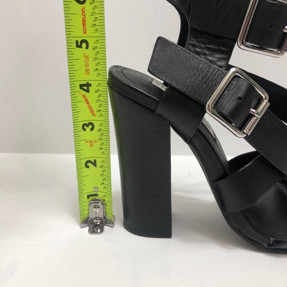 Steve Madden Double Buckle Black Leather Block Heel Size 5 M - Picture 6 of 10